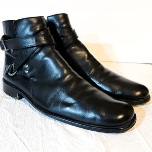 John Varvatos Black Keith Cross Strap Boots 9 Made In Italy Signed Ring Rare HTF
